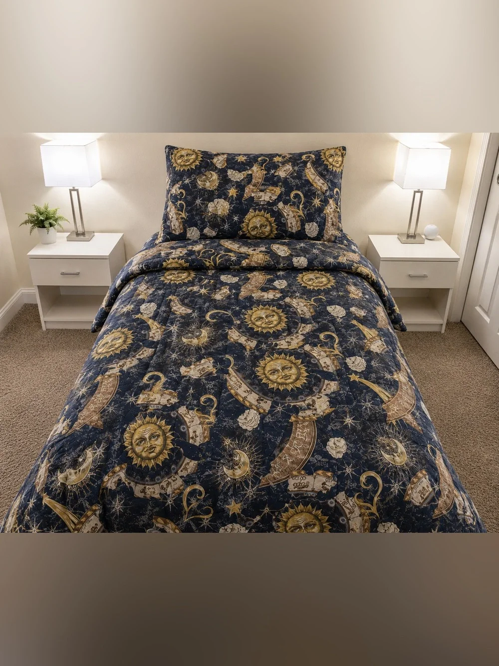 Y2K Vintage 90s Celestial Sun & Moon Navy Comforter Set